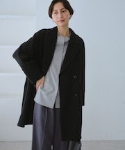 ジャージメルトン無地&チェックオーバーPコート/一部WEB限定カラー・リンクコーデ