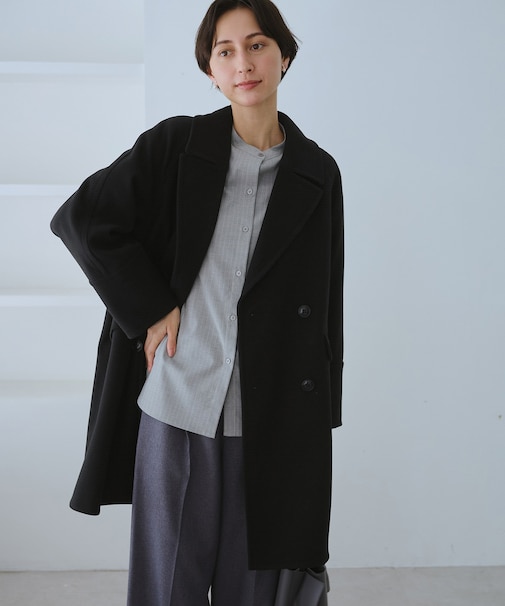 ジャージメルトン無地＆チェックオーバーPコート/一部WEB限定カラー・リンクコーデ