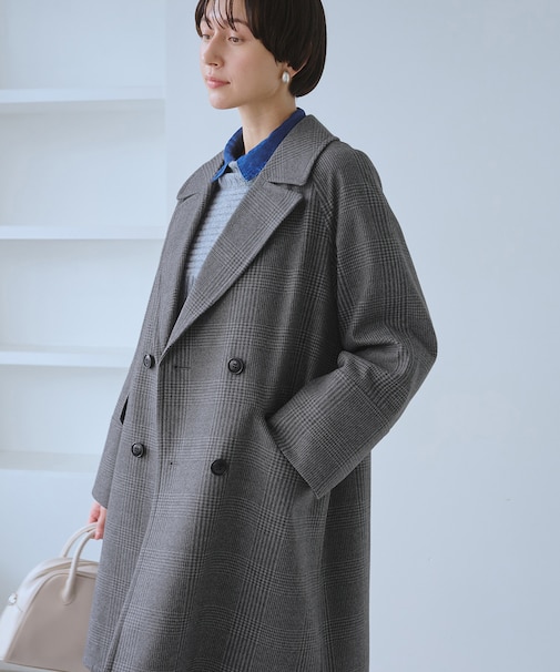 ジャージメルトン無地＆チェックオーバーPコート/一部WEB限定カラー・リンクコーデ