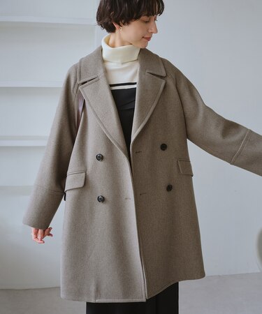 ジャージメルトン無地＆チェックオーバーPコート/一部WEB限定カラー・リンクコーデ