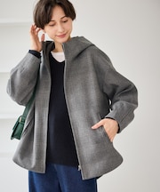 ジャージーメルトンシリーズ ジップアップフーデッドコート/無地・チェック/リンクコーデ