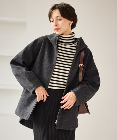 ジャージーメルトンシリーズ ジップアップフーデッドコート/無地・チェック/リンクコーデ