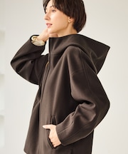 ジャージーメルトンシリーズ ジップアップフーデッドコート/無地・チェック/リンクコーデ