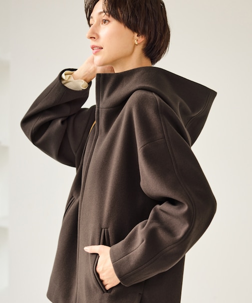 ジャージーメルトンシリーズ ジップアップフーデッドコート/無地・チェック/リンクコーデ