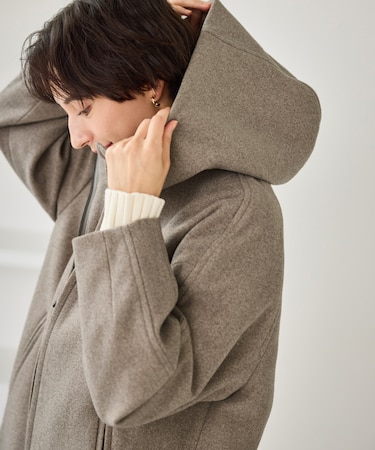 ジャージーメルトンシリーズ ジップアップフーデッドコート/無地・チェック/リンクコーデ