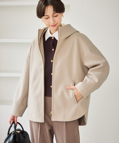 ジャージーメルトンシリーズ ジップアップフーデッドコート/無地・チェック/リンクコーデ