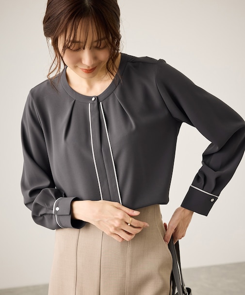 配色パイピングブラウス
