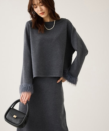 フェイクファースリーブニットセットアップ