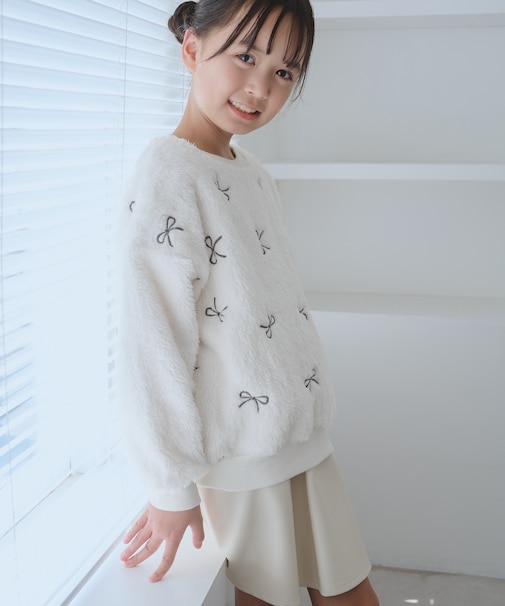 【KIDS/キッズ】リボン刺繍ボアプルオーバー