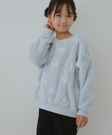 【KIDS/キッズ】リボン刺繍ボアプルオーバー