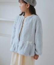 【KIDS/キッズ】ベロアリボンボアペプラムカーディガン