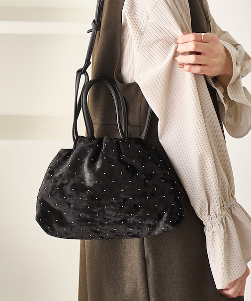 2WAYハンドル シャイニーベロアパースバッグ