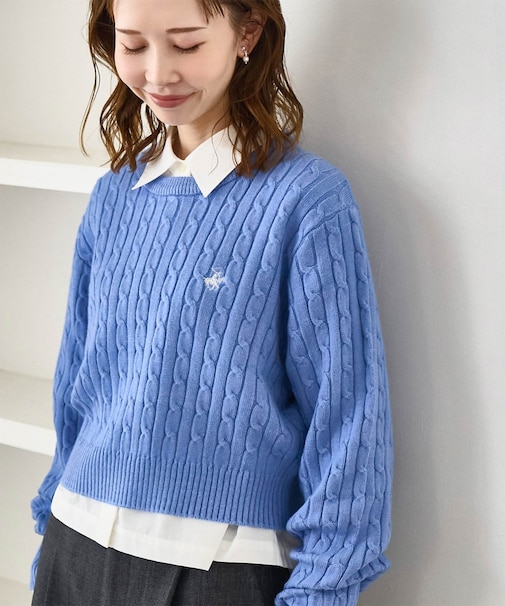 【BEVERLYHILLS POLO CLUB・WEB限定】ケーブル編みクロップドニットプルオーバー
