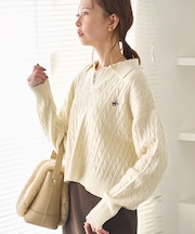 【BEVERLYHILLS POLO CLUB・新色追加】ケーブル編みクロップドスキッパーニット