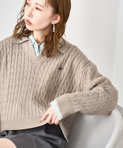 【BEVERLYHILLS POLO CLUB・新色追加】ケーブル編みクロップドスキッパーニット