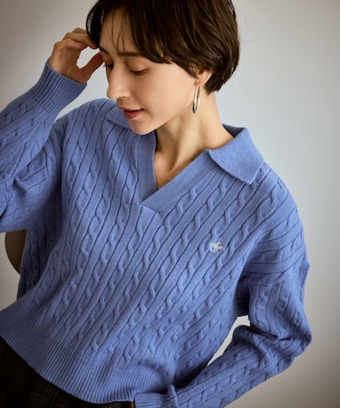 【BEVERLYHILLS POLO CLUB・新色追加】ケーブル編みクロップドスキッパーニット
