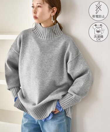 【WEB限定】サイドスリットニットプルオーバー/イージーケア