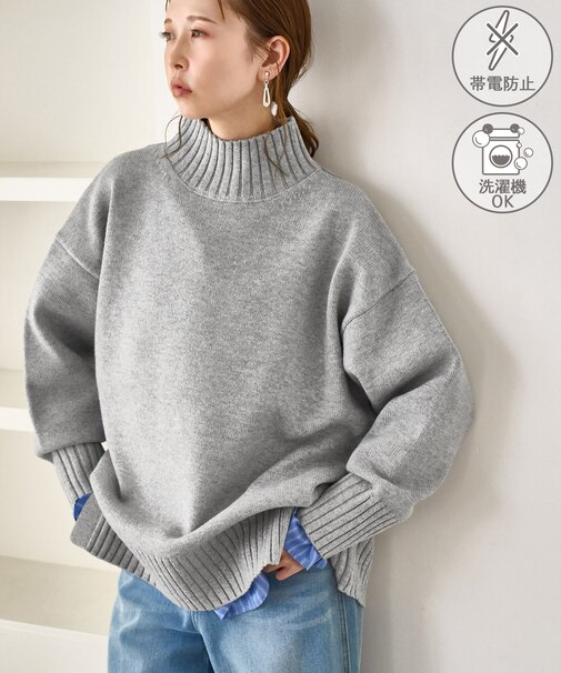 【WEB限定】サイドスリットニットプルオーバー/イージーケア