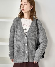 ゆるケーブル編みVネックニットカーディガン