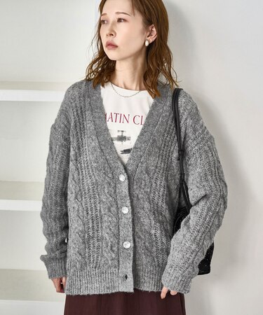 ゆるケーブル編みVネックニットカーディガン