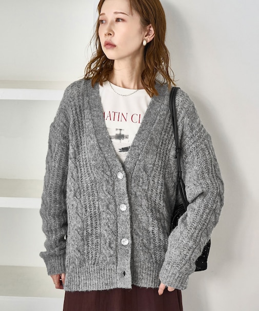ゆるケーブル編みVネックニットカーディガン