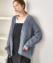 ゆるケーブル編みVネックニットカーディガン