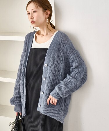 ゆるケーブル編みVネックニットカーディガン