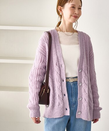 ゆるケーブル編みVネックニットカーディガン