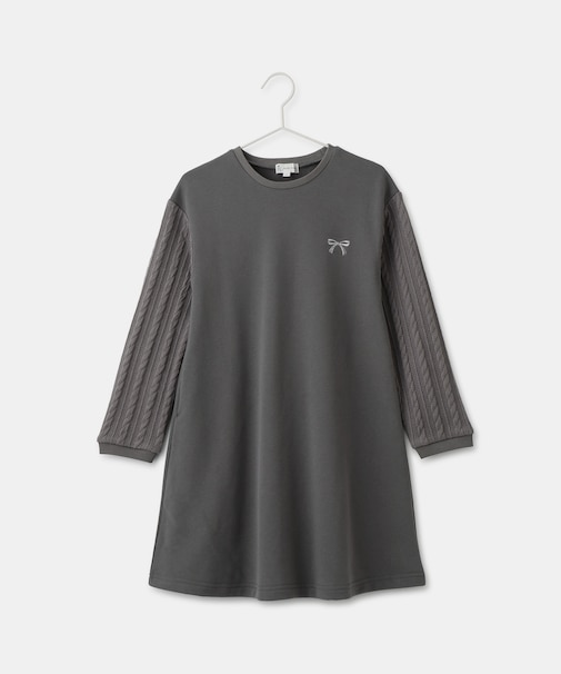 【KIDS/キッズ】裏起毛袖ケーブルワンピース