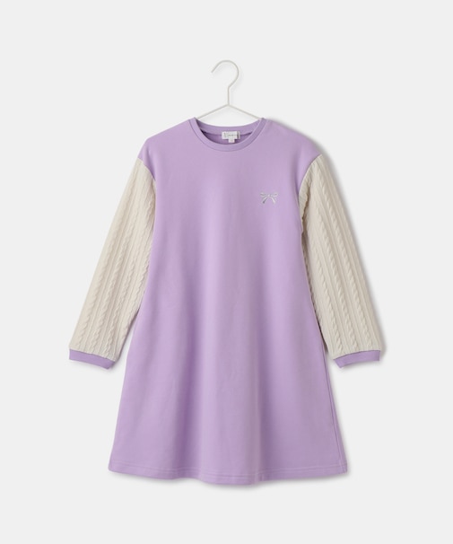 【KIDS/キッズ】裏起毛袖ケーブルワンピース