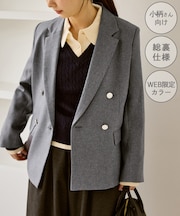 【低身長・小柄さんサイズ】レディハンサムシリーズ ウールライク金ボタンジャケット(総裏地)