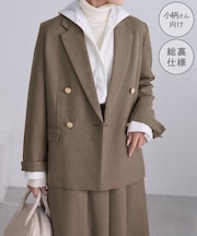 【低身長・小柄さんサイズ】レディハンサムシリーズ ウールライク金ボタンジャケット(総裏地)