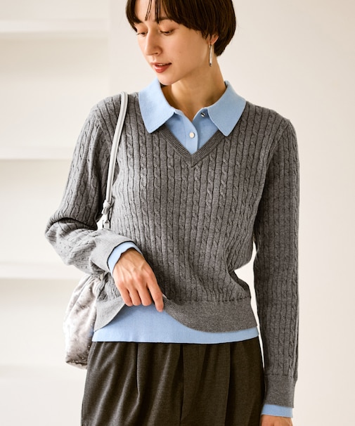 フェイクレイヤードニットプルオーバー