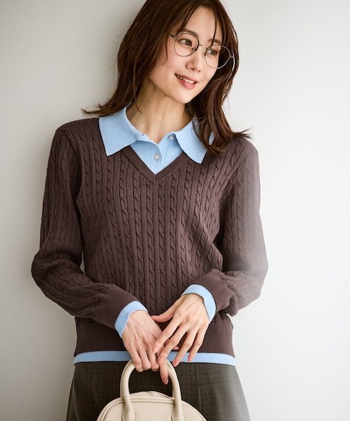 【新色追加】フェイクレイヤードニットプルオーバー