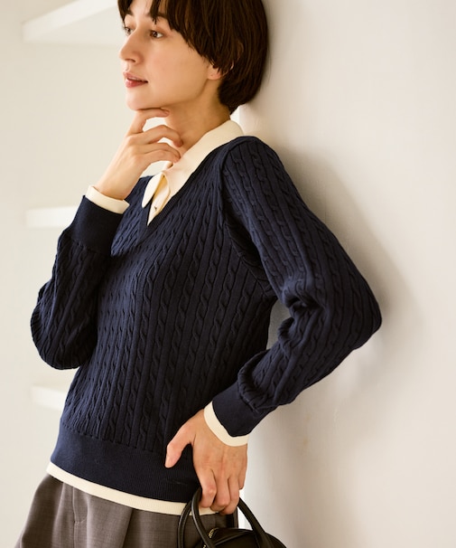 フェイクレイヤードニットプルオーバー