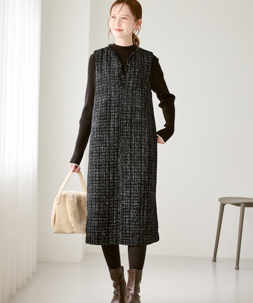 キーネックツイードジャンパースカート ワンピース/着丈が選べる｜ロペ