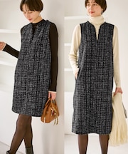 キーネックツイードジャンパースカート ワンピース/着丈が選べる