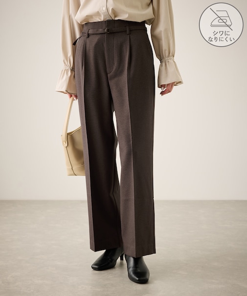 裏起毛無地&チェックアソートワイドパンツ/防シワ