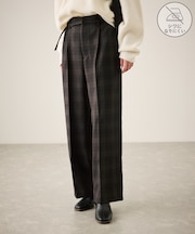 裏起毛無地＆チェックアソートワイドパンツ/防シワ