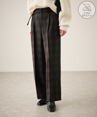 裏起毛無地&チェックアソートワイドパンツ/防シワ