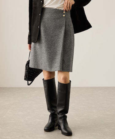 ラメカルゼラップ風金ボタンミニスカート