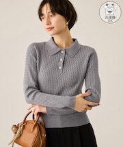 ポロカラーミニケーブルニット/イージーケア