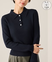 ポロカラーミニケーブルニット/イージーケア