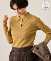 ポロカラーミニケーブルニット/イージーケア