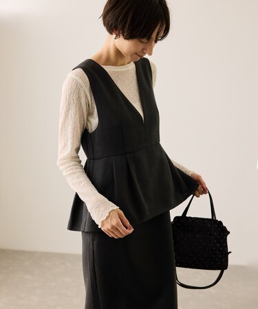 レイヤード風ペプラムジャンパースカート