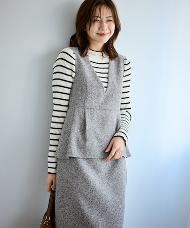 【新色追加】レイヤード風ペプラムジャンパースカート