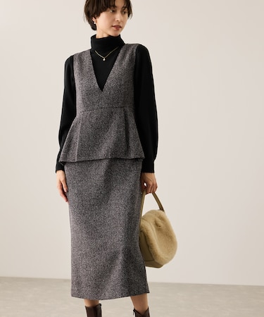 レイヤード風ペプラムジャンパースカート