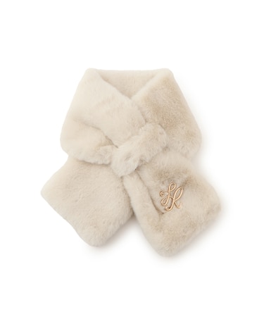 ブローチ付きフェイクファーティペット