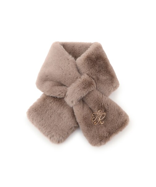 ブローチ付きフェイクファーティペット