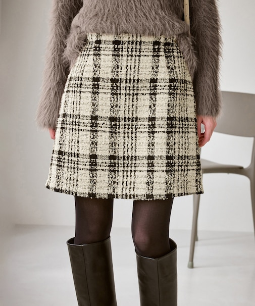 ファンシーツイードチェックミニスカート